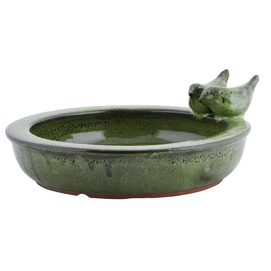 Kerámia madáretető, madáritató tál zöld színben