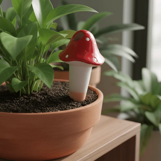 Virágföldbe szúrható terrakotta vízadagoló légyölő galócás