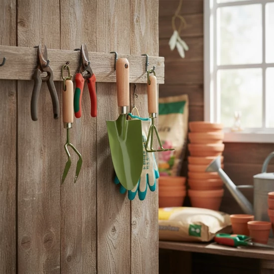 Fém kézi ásó, fa nyéllel, olívazöld