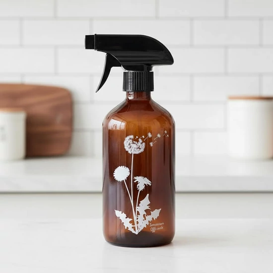 Barna szórófejes üveg pitypang mintával 500ml