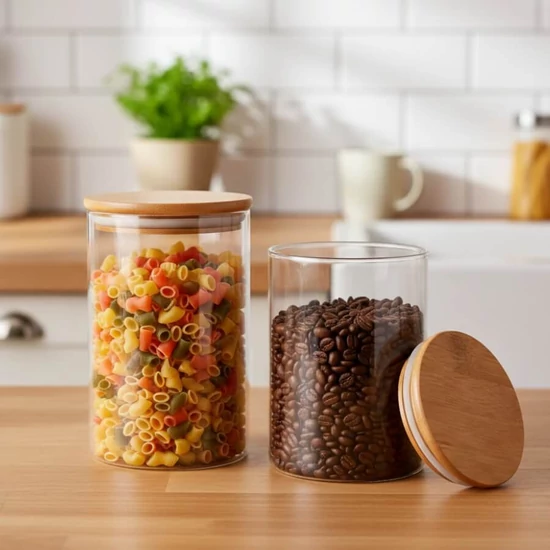 Boroszilikát üveg tároló bambusz fedéllel 550 ml