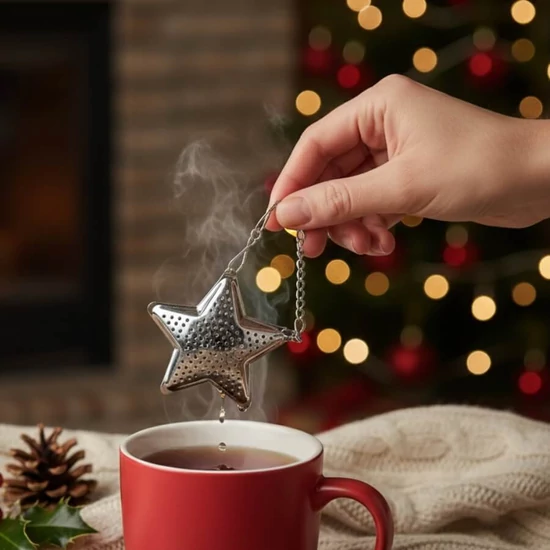 Csillag alakú fém teatojás, teaszűrő