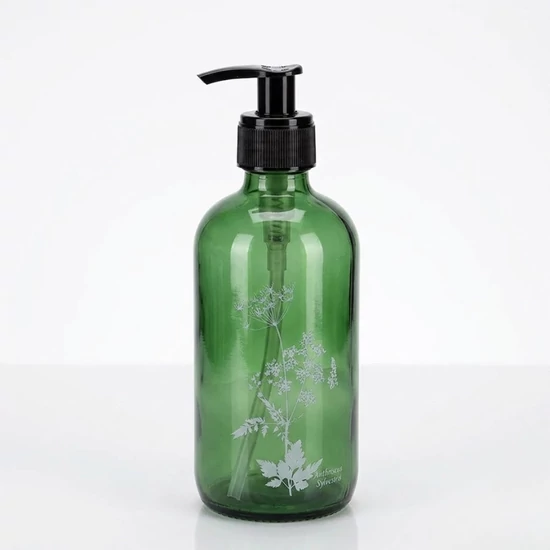 Réti virág mintás, zöld pumpás üveg 500 ml