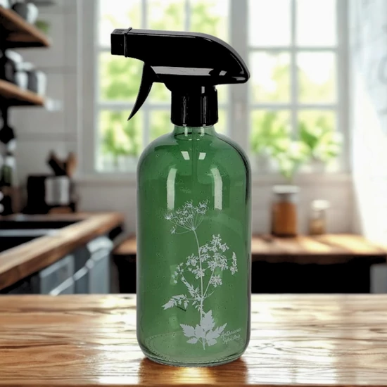 Réti virág mintás, zöld szórófejes üveg 500 ml